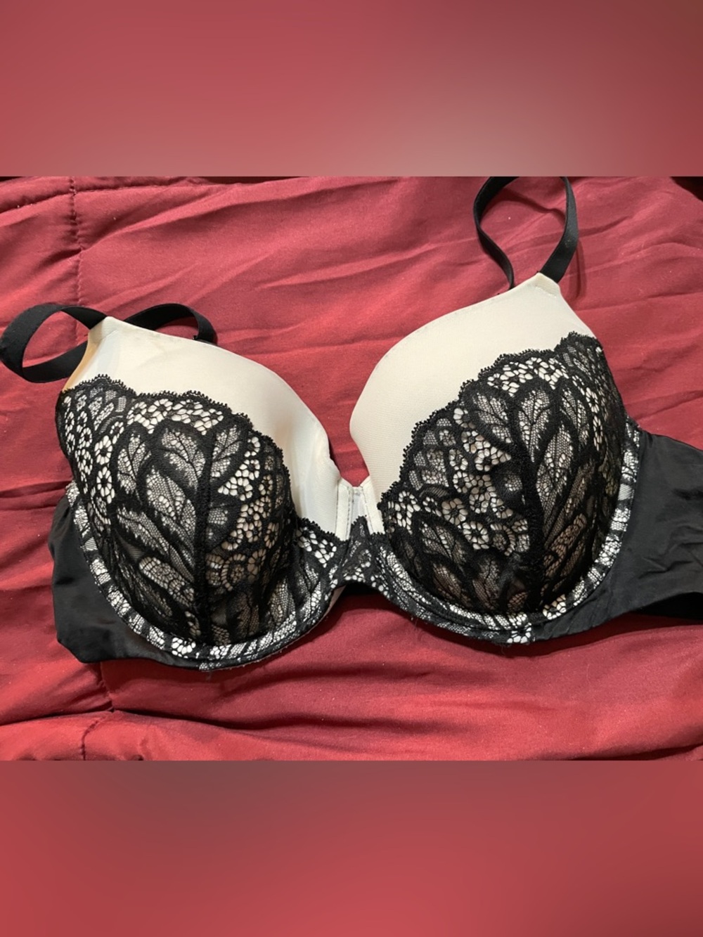 Auden Black Lace Overlay Bra with Cream Cups